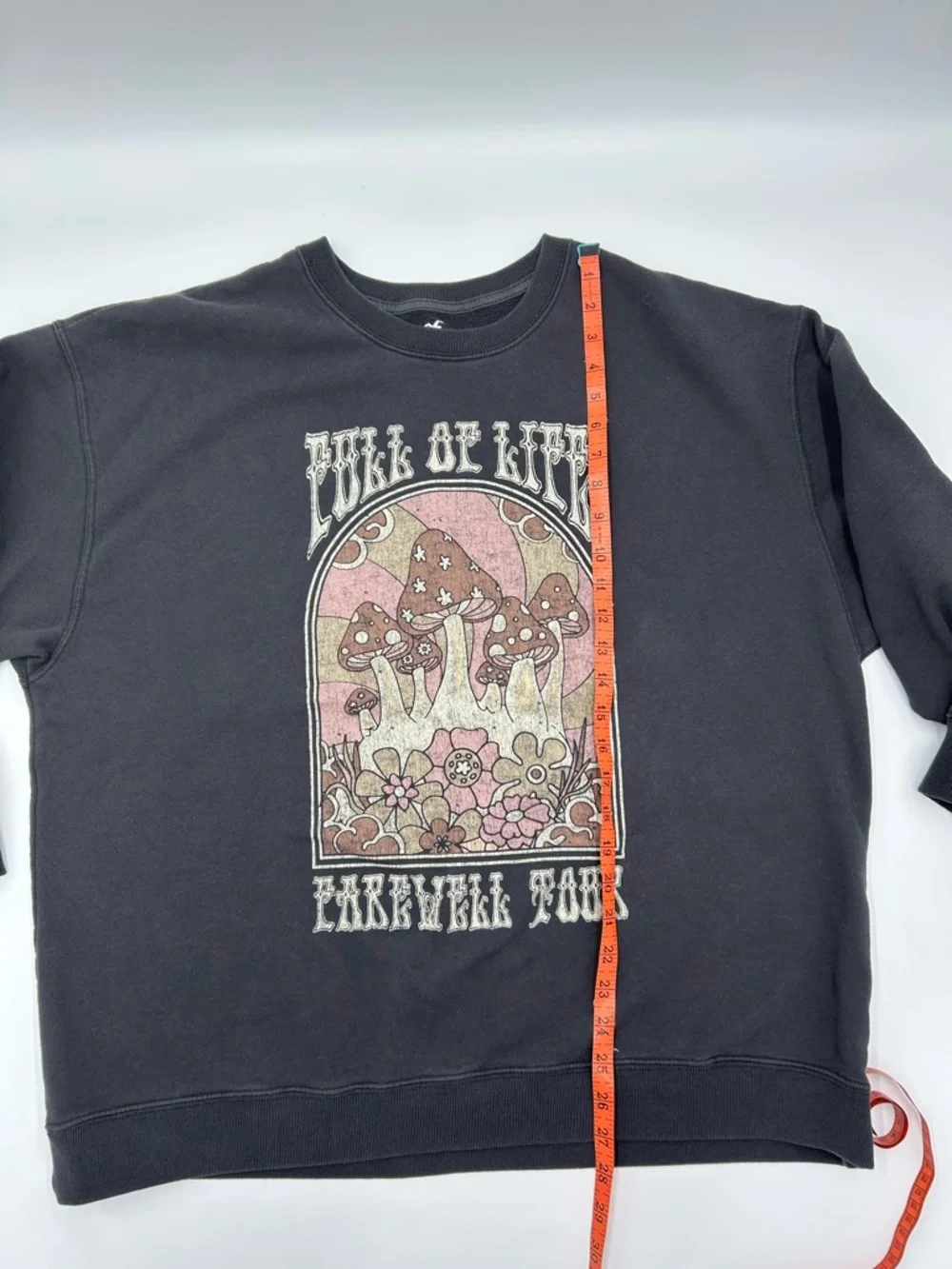 Hollister Black Crewneck Sweater with Pink & Cream Mushroom Graphic XL